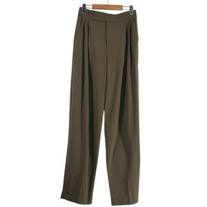 Zara loose fit trousers olive green pleated pants career business sz sm